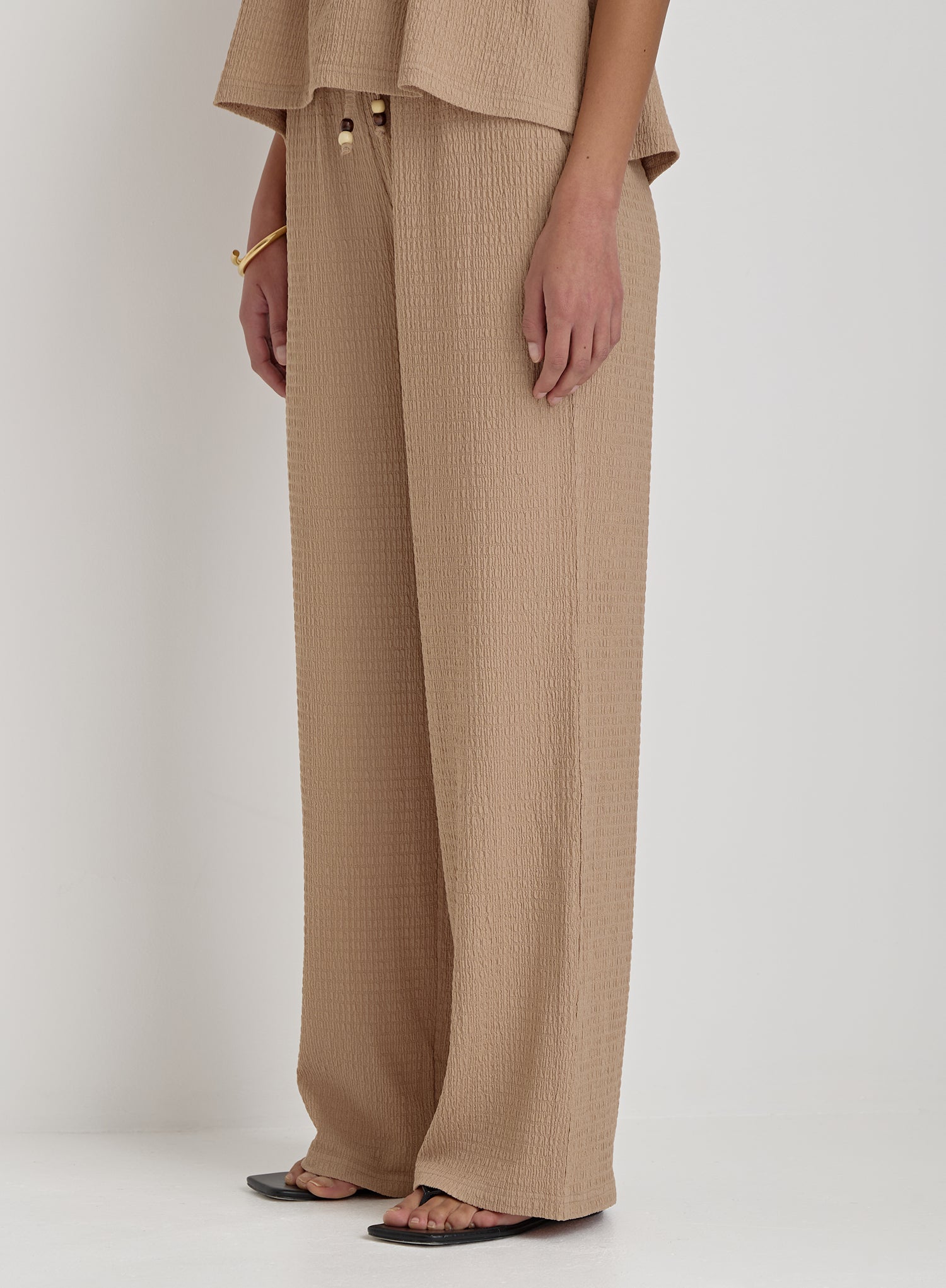 Camel Textured Wide Leg Trouser